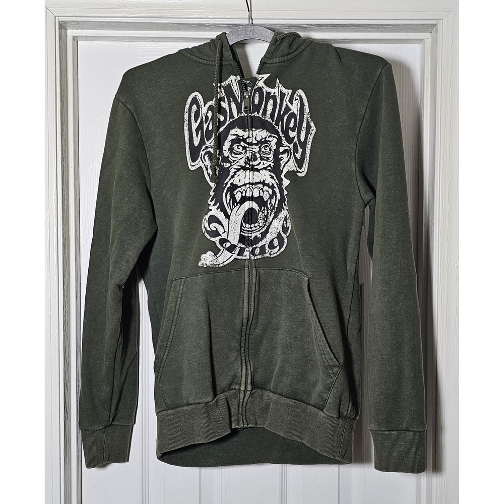 Gas Monkey Garage Full Zip Hooded Sweatshirt Size Small Green Grahic Hoodie